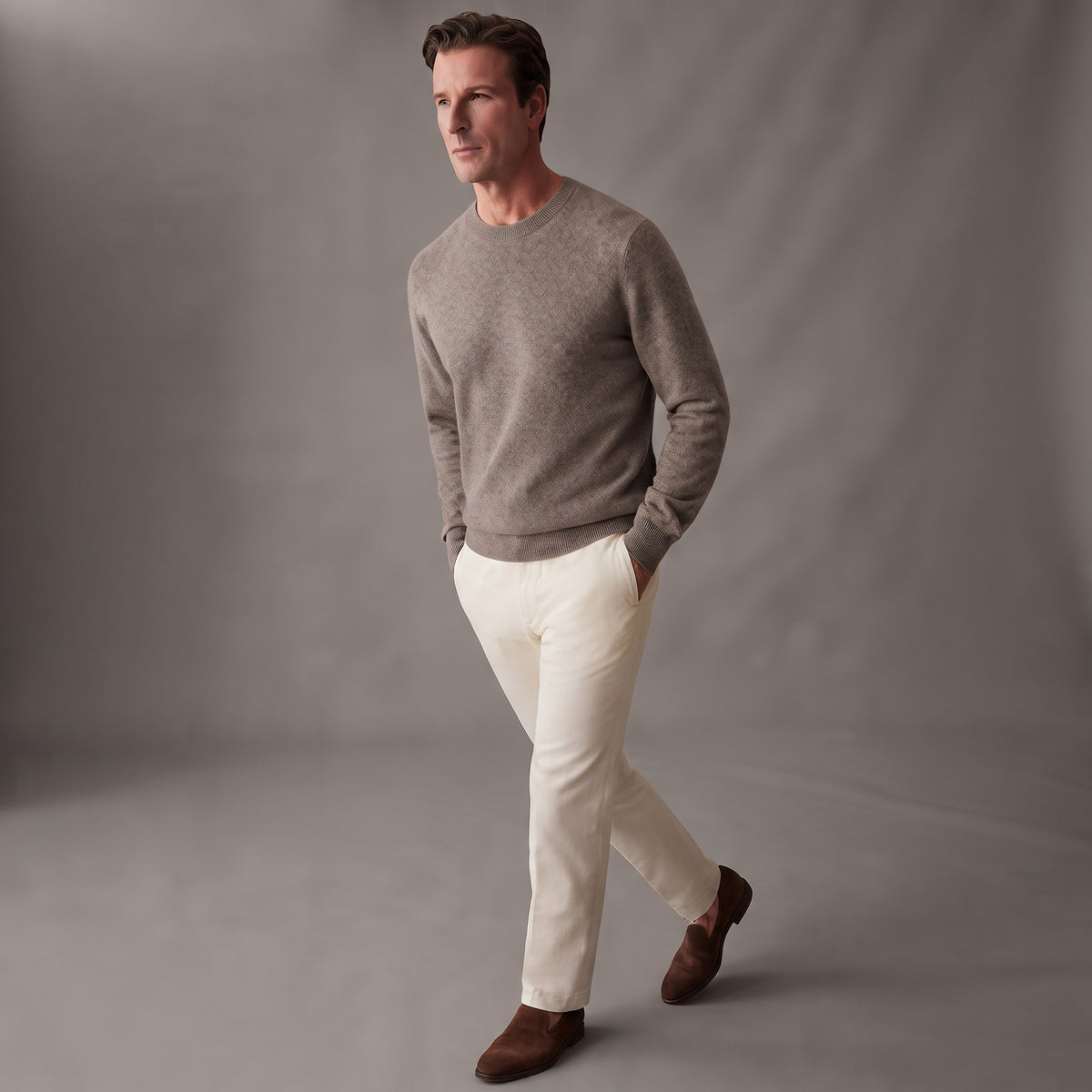 Taupe Brown Crew-Neck Sweater