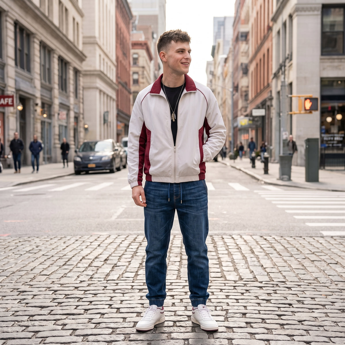 Crimson Grid Windbreaker Jacket