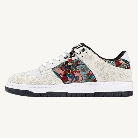 Sneaker with floral pattern on a white background