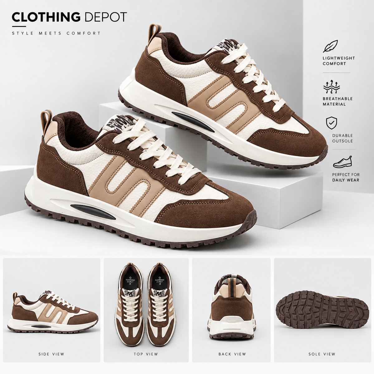 Men's Retro Leather Sneakers | Lightweight Casual Shoes